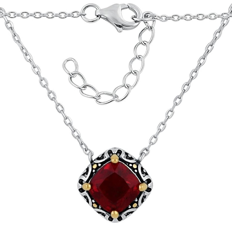 Sterling Silver Celtic Garnet Cushion CZ Necklace