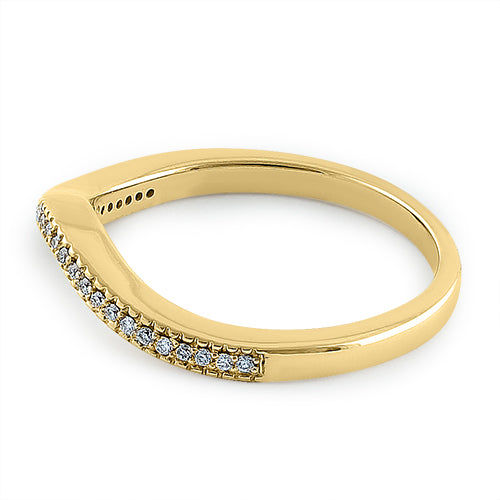 Solid 14K Yellow Gold V-Shaped 0.10 ct. Diamond Ring