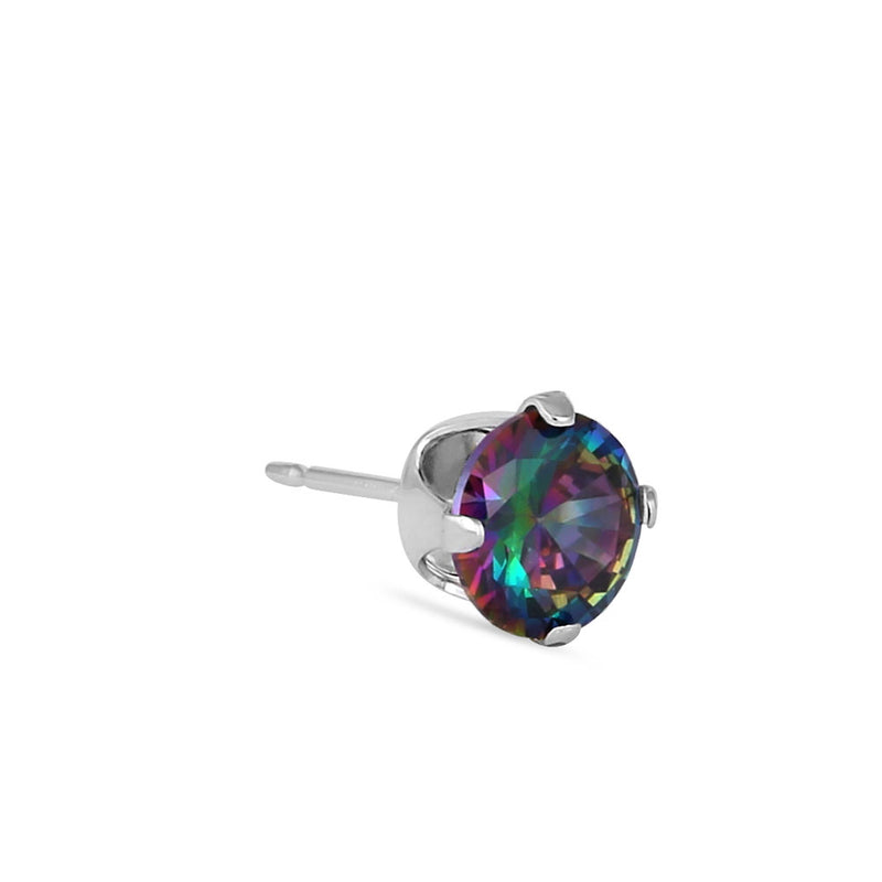 0.5ct Sterling Silver Round Rainbow Topaz CZ Stud Earrings 4mm