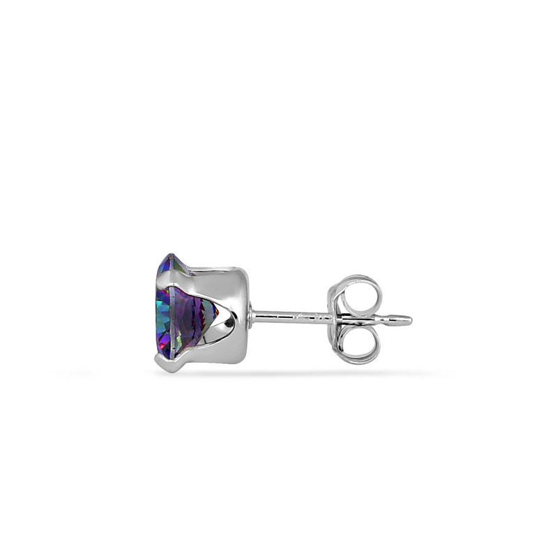 1.5ct Sterling Silver Round Rainbow Topaz CZ Stud Earrings 6mm