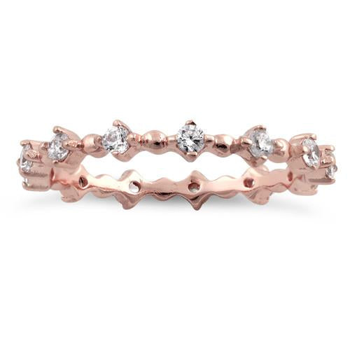 Rose Gold Sterling Silver Eternity Thin CZ Ring
