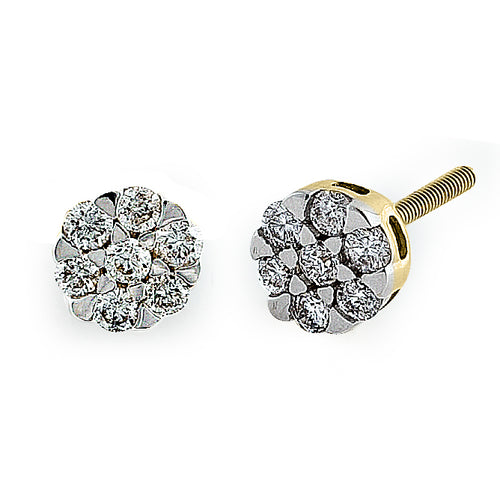 Solid 14K Gold & White Gold Flower 0.25 ct. Diamond Earrings