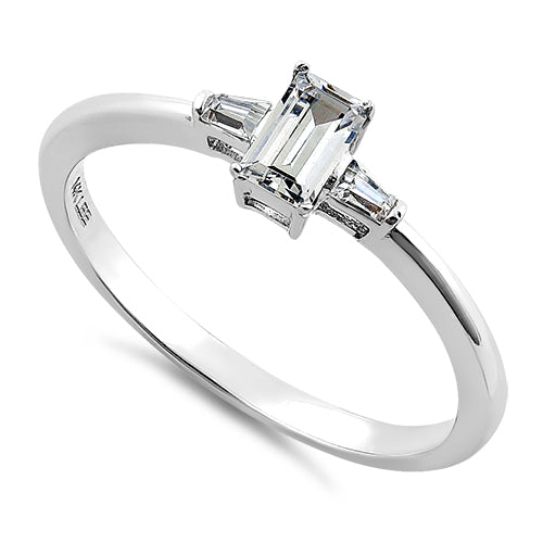 Solid 14K White Gold Clear Baguette Tapered & Emerald Cut CZ Ring
