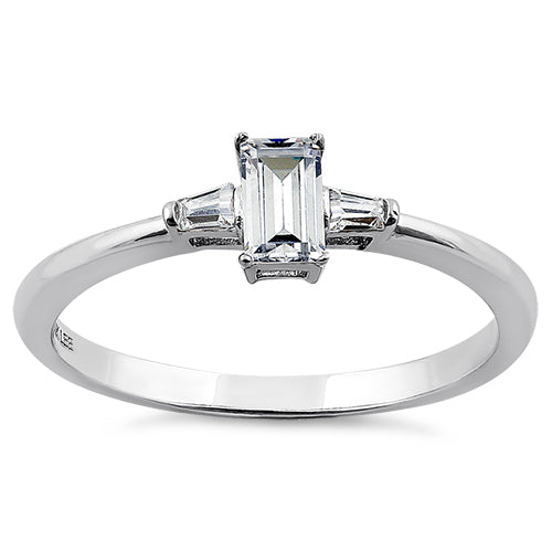 Solid 14K White Gold Clear Baguette Tapered & Emerald Cut CZ Ring