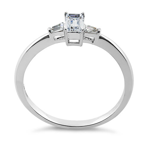 Solid 14K White Gold Clear Baguette Tapered & Emerald Cut CZ Ring