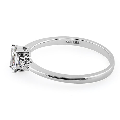 Solid 14K White Gold Clear Baguette Tapered & Emerald Cut CZ Ring