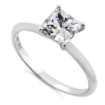Solid 14K White Gold Clear Princess Cut Solitaire Engagement CZ Ring