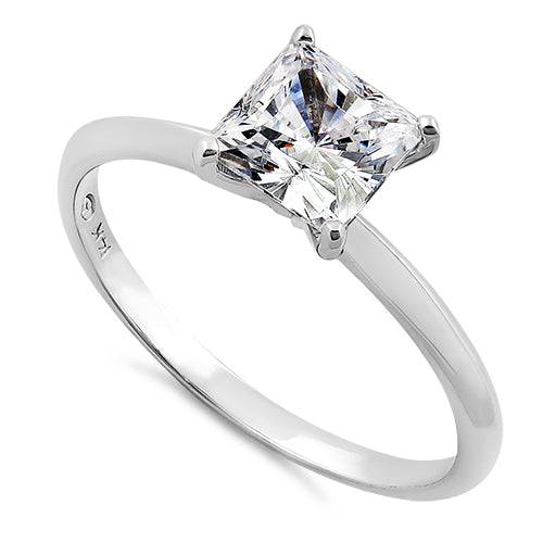 Solid 14K White Gold Clear Princess Cut Solitaire Engagement CZ Ring