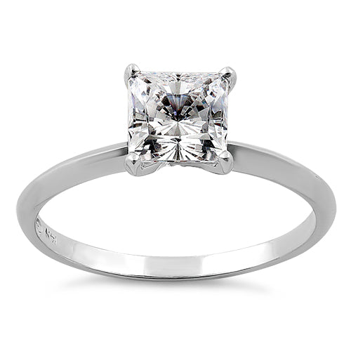 Solid 14K White Gold Clear Princess Cut Solitaire Engagement CZ Ring