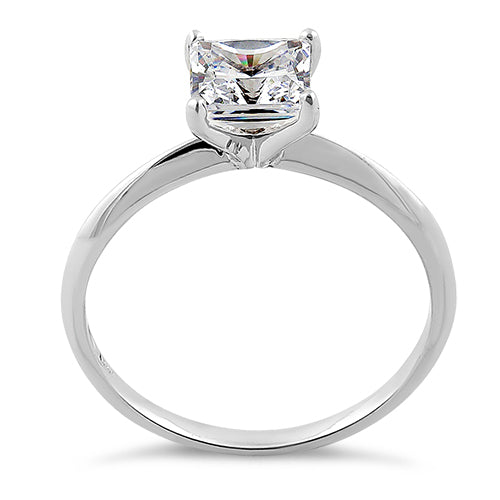 Solid 14K White Gold Clear Princess Cut Solitaire Engagement CZ Ring