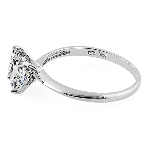Solid 14K White Gold Clear Princess Cut Solitaire Engagement CZ Ring
