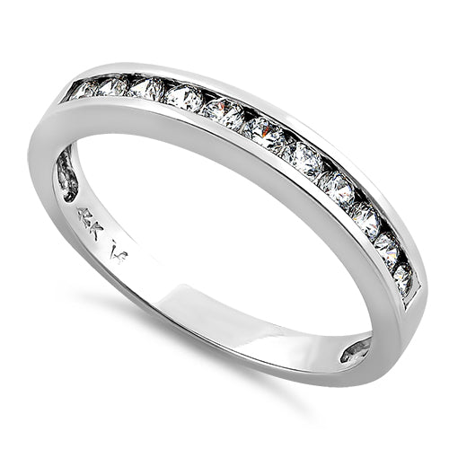 Solid 14K White Gold Clear Round Cut CZ Band Ring