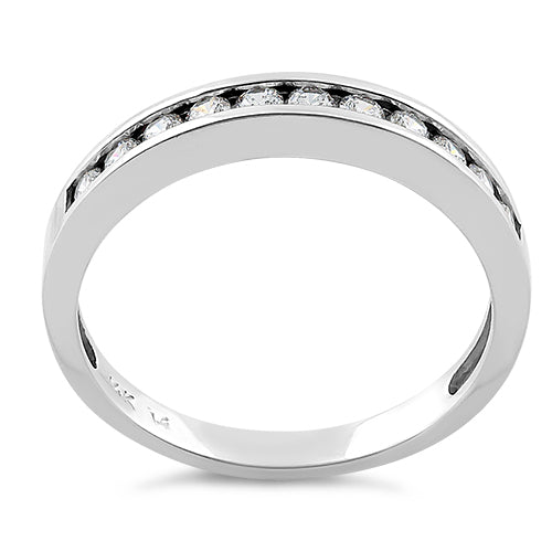 Solid 14K White Gold Clear Round Cut CZ Band Ring
