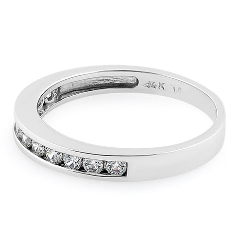 Solid 14K White Gold Clear Round Cut CZ Band Ring