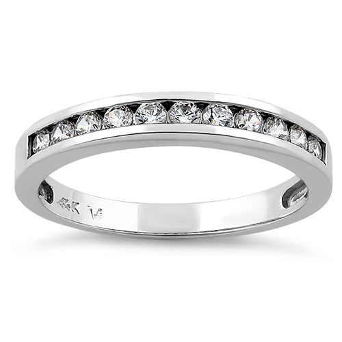 Solid 14K White Gold Clear Round Cut CZ Band Ring