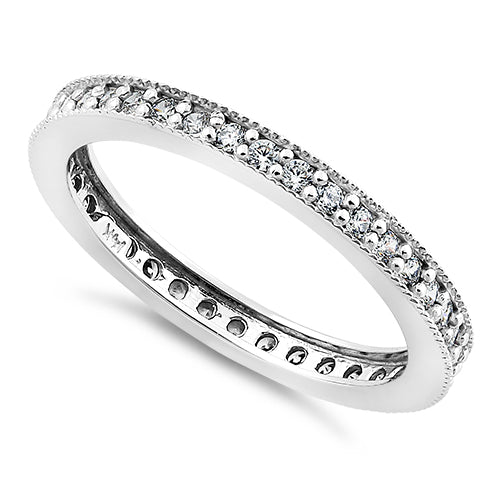 Solid 14K White Gold Clear Round Cut CZ Eternity Band Ring