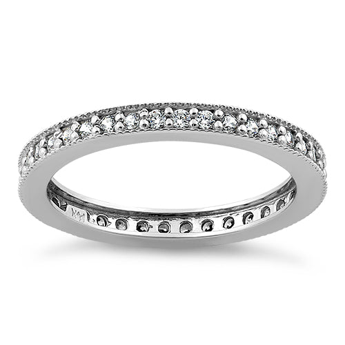 Solid 14K White Gold Clear Round Cut CZ Eternity Band Ring
