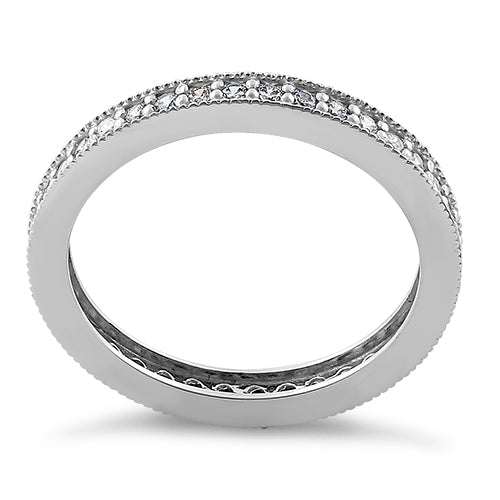 Solid 14K White Gold Clear Round Cut CZ Eternity Band Ring