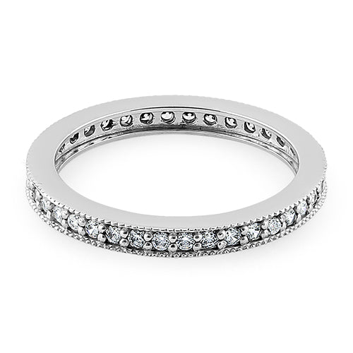 Solid 14K White Gold Clear Round Cut CZ Eternity Band Ring