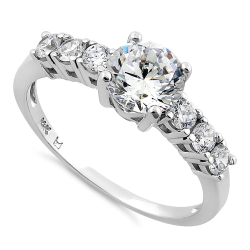 Solid 14K White Gold Eloquent Clear Round Cut Engagement CZ Ring
