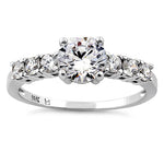 Solid 14K White Gold Eloquent Clear Round Cut Engagement CZ Ring