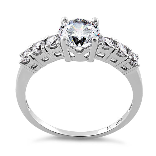 Solid 14K White Gold Eloquent Clear Round Cut Engagement CZ Ring