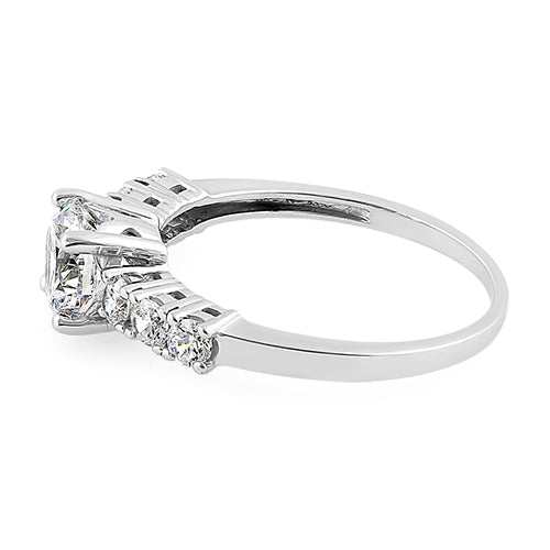 Solid 14K White Gold Eloquent Clear Round Cut Engagement CZ Ring