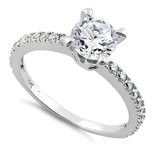 Solid 14K White Gold Majestic Clear Round Cut Engagement CZ Ring