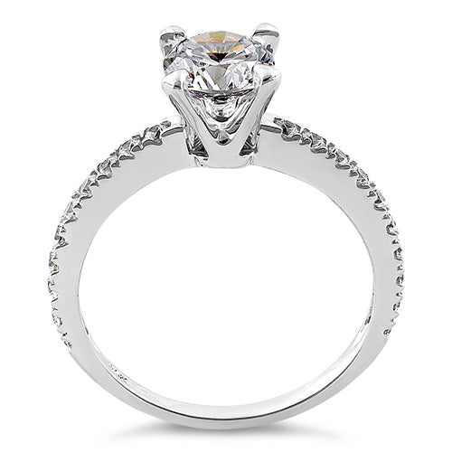 Solid 14K White Gold Majestic Clear Round Cut Engagement CZ Ring