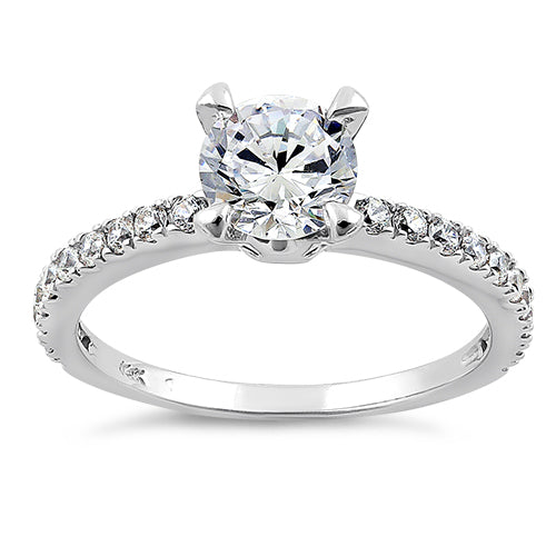 Solid 14K White Gold Majestic Clear Round Cut Engagement CZ Ring