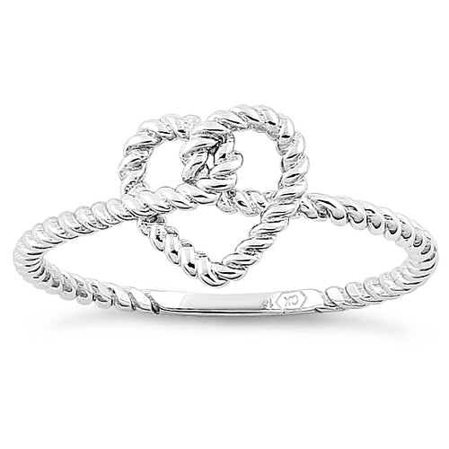 Solid 14K White Gold Rope Heart Knot Ring