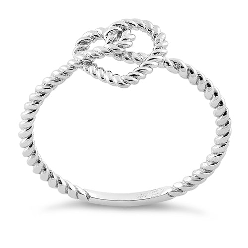 Solid 14K White Gold Rope Heart Knot Ring