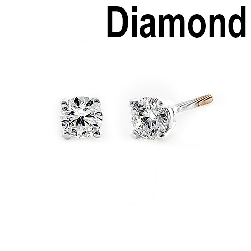 Solid 14K White Gold Round .50 ct. Diamond Earrings