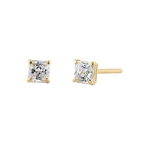 .2 ct Solid 14K Yellow Gold 2.5mm Princess Cut Clear CZ Earrings