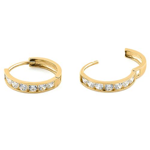 Solid 14K Yellow Gold 2 x 13mm Round CZ Hoop Earrings