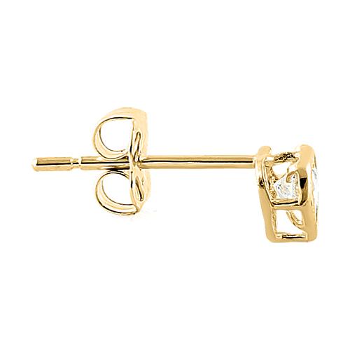 Solid 14K Yellow Gold 3MM Heart Cut Clear CZ Earrings