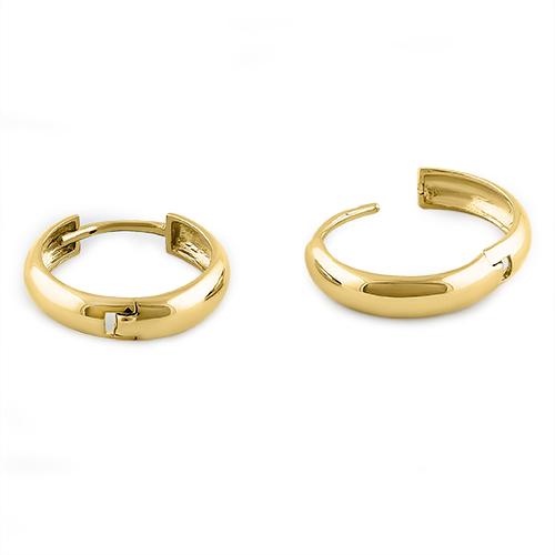 Solid 14K Yellow Gold 4mm x 12mm Plain Hoop Earrings