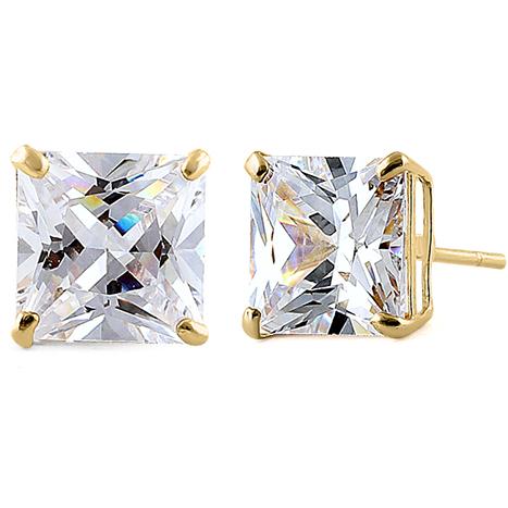 3.92 ct Solid 14K Yellow Gold 7mm Princess Cut Clear CZ Earrings
