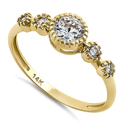 Solid 14K Yellow Gold Clear Five Round CZ Engagement Ring