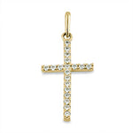 Solid 14K Yellow Gold Cross Clear CZ Pendant