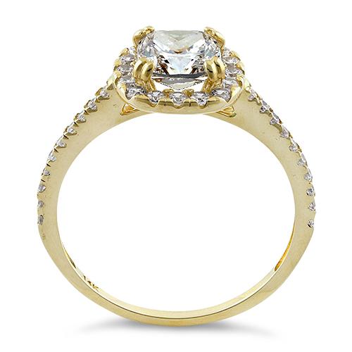 Solid 14K Yellow Gold Cushion Halo Engagement Clear CZ Ring