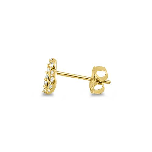 Solid 14K Yellow Gold CZ Heart Stud Earrings