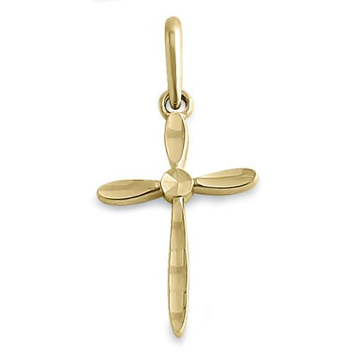 Solid 14K Yellow Gold Diamond Cut Cross Pendant