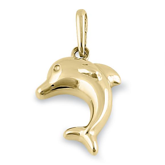 Solid 14K Yellow Gold Dolphin Pendant