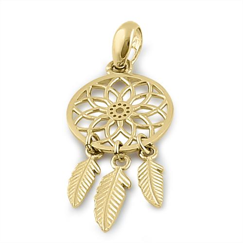 Solid 14K Yellow Gold Dream Catcher Pendant