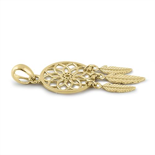 Solid 14K Yellow Gold Dream Catcher Pendant