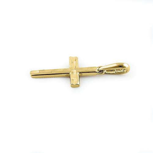 Solid 14K Yellow Gold Faceted Cross Pendant