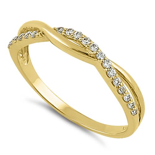 Solid 14K Yellow Gold Free Form Clear CZ Ring