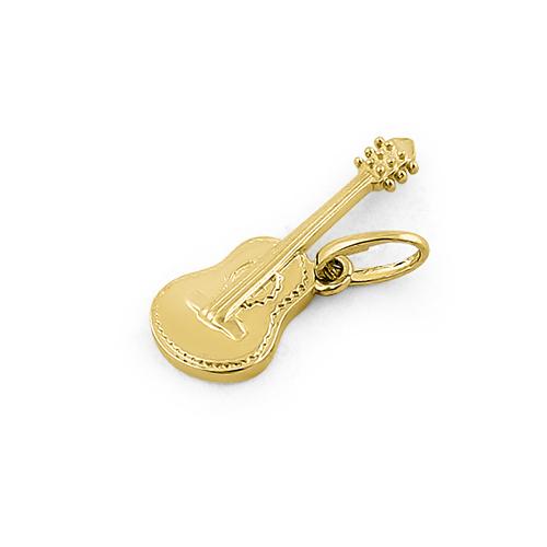 Solid 14K Yellow Gold Guitar Pendant