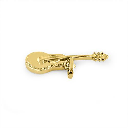 Solid 14K Yellow Gold Guitar Pendant